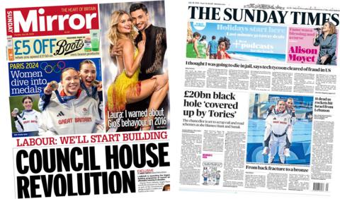 Front pages of Sunday Mirror and Sunday Times