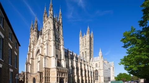 An outside view of Canterbury Cathedral.