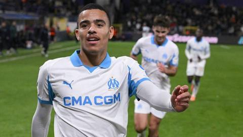 Mason Greenwood celebrates scoring a goal for Marseille