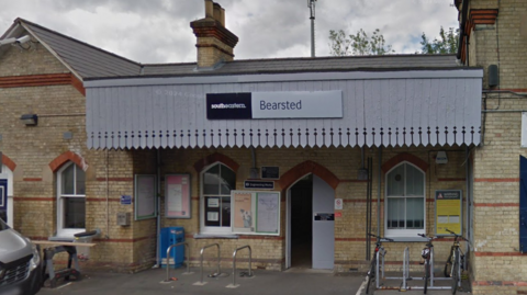 The exterior of Bearsted railway station seen from the car park.