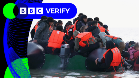 People on a small inflatable boat leaving northern France
