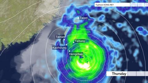 Weather map showing typhoon tracking over Taiwan