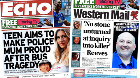 South Wales Echo and Western Mail front pages