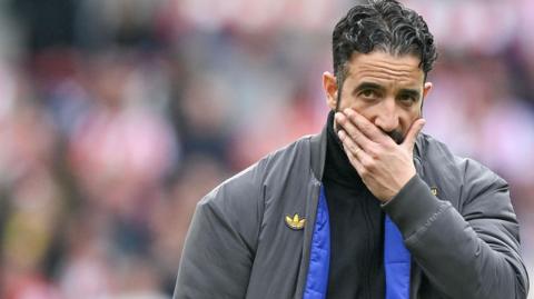 Manager Ruben Amorim looks dejected after another Manchester United defeat