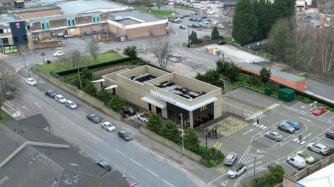 Bird's-eye view of a McDonald's.