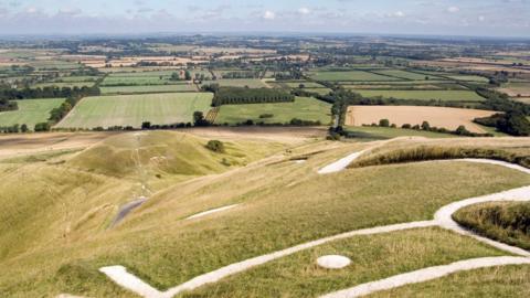 A general view from of the Uffington White Horse in Oxfordshire. 