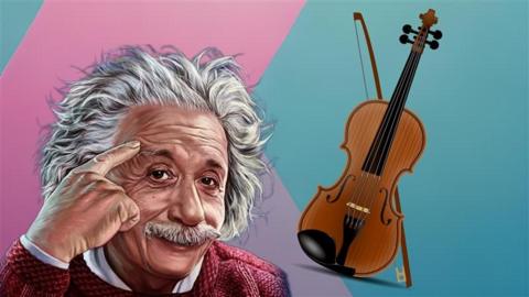 An illustration of Einstein with a violin.