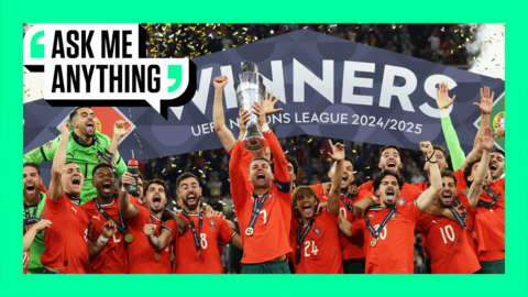 Cristiano Ronaldo lifts the Nations League trophy after beating Spain in the 2025 final