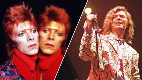 David Bowie as Ziggy Stardust, and onstage at Glastonbury in 2000
