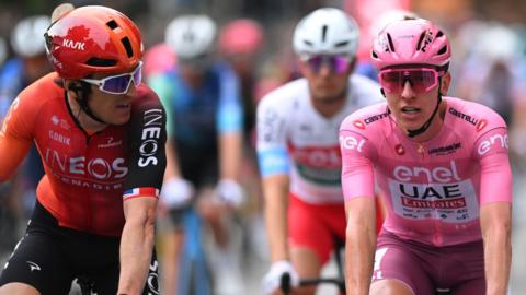 Geraint Thomas and Tadej Pogacar on stage three of the 2024 Giro d'Italia