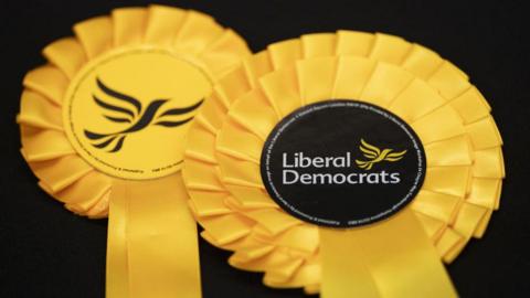 Yellow Liberal Democrat rosettes