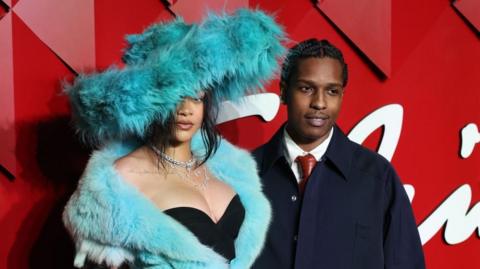 Barbadian singer and actor Rihanna (L) and US rapper ASAP Rocky pose on the red capret while arriving for the Fashion Awards 2024 at the Royal Albert Hall in London, Britain, 02 December 2024