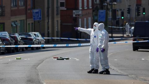 A cordon in Nottingham City Centre following fatal attacks carried out by Valdo Calocane on 13 June 2023