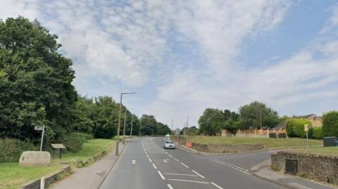 A google street view image of Rotherham Road in Monk Bretton at its junction with Long Causeway