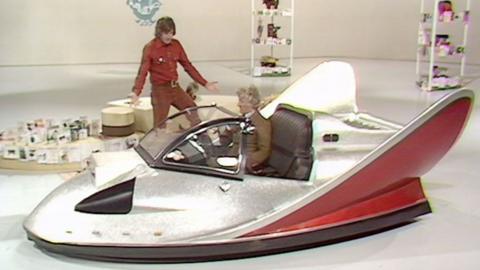 John Pertwee shows Peter Purves his futuristic car