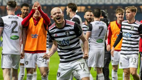  Queen's Park's Zak Rudden celebrates at full time during a Scottish Gas Men's Scottish Cup match between Rangers and Queen's Park at Ibrox Stadium