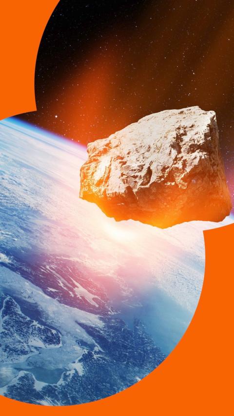 Planet Earth and a big asteroid in space