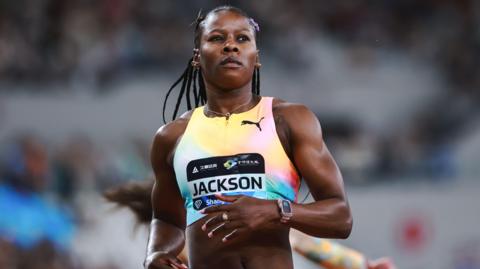 Shericka Jackson during the Diamond League meeting on 16 May.