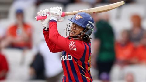 Smriti Mandhana hits out for the Manchester Super Giants against Sunrisers Leeds