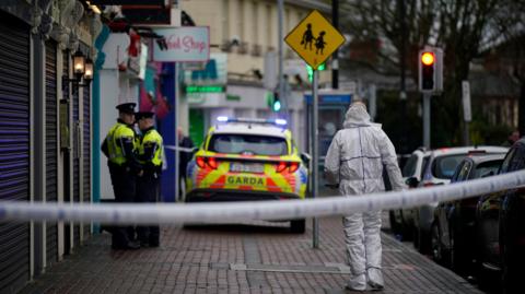 Police at the scene of the shooting