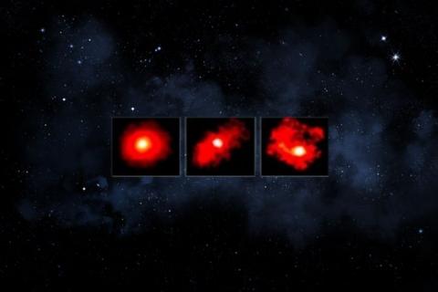 The JWST image of the three Red Monsters against a starry space background  