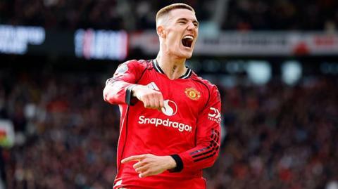 Benjamin Sesko celebrates scoring for Manchester United against Crystal Palace