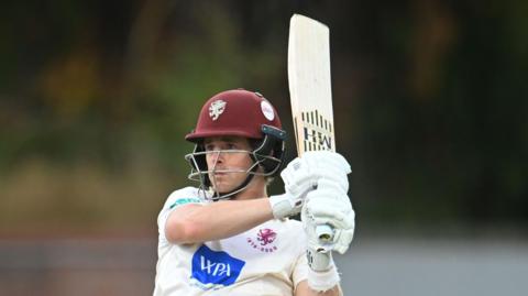 Tom Abell playing a pull shot for Somerset in a county match at Taunton 