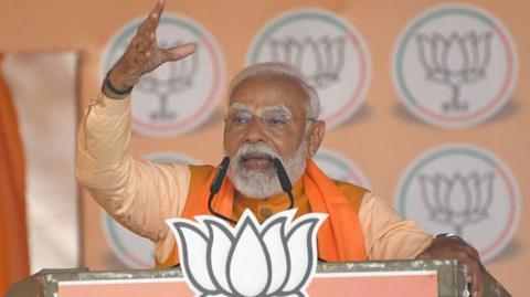 Prime Minister Narendra Modi addresses during the Vikashit Delhi Sankalp Rally for upcoming Delhi assembly election at sector 12, RK Puram, on February 2, 2025 in New Delhi, India. 