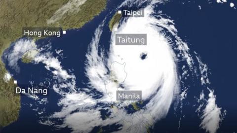 Satellite image of Typhoon Kong-rey to the south-east of Taiwan