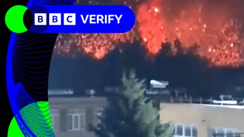 Screengrab from a verified video showing a large explosion in Russian-occupied Ukraine