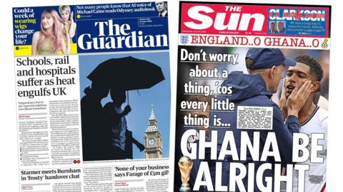 Newspaper headlines: 'Heat engulfs UK' and 'Ghana be alright'