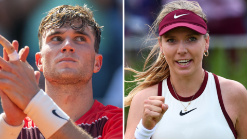 A composite image of Jack Draper and Katie Boulter celebrating a point