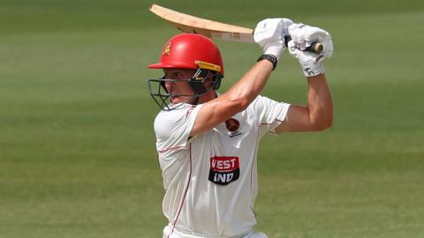 Nathan McSweeney strikes a boundary with a cut shot while in action for South Australia