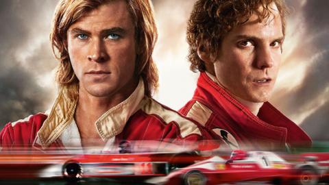 Promotional image of Rush (2013), starring Chris Hemsworth and Daniel Brühl.