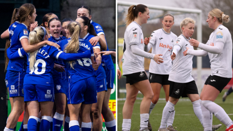 Cardiff City and Swansea City players celebrate their respective wins