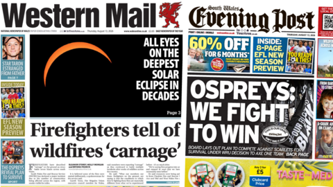 Front pages of Western Mail and South Wales Evening Post
