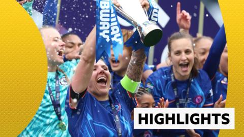 Chelsea's Millie Bright lifts the League Cup trophy