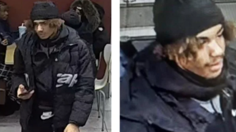 CCTV image of male described as approximately 5ft 10ins to 6ft tall, who is thought to be between 16-18 years old, of slim build, with afro-style hair and a moustache.