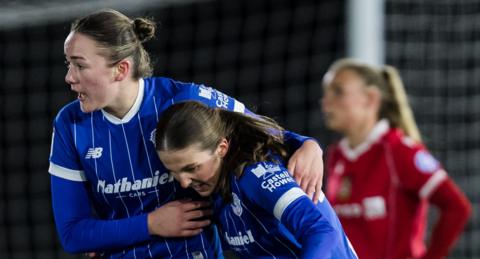 Cardiff City's Mikayla Cook celebrates with a team-mate