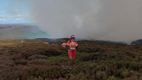 Firefighters on Meltham moor