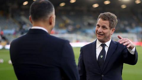 Morrie Eisenberg, Chief Operating Officer of Leeds United, speaks to Paraag Marathe, Chairman of Leeds United