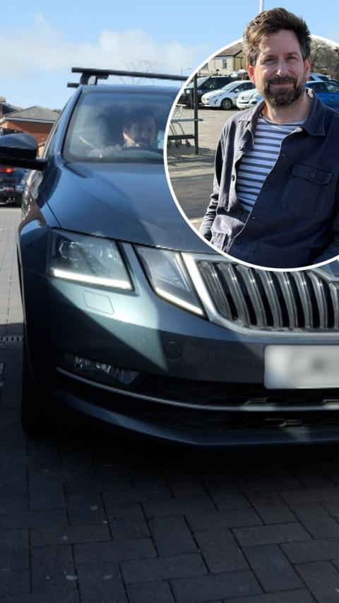 Gareth Wild in an inset in front of an image of his car in a car park