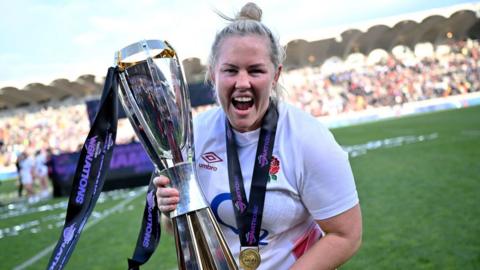 England captain Marlie Packer with the Women's Six Nations trophy