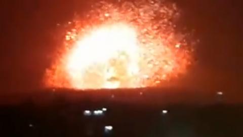 Screengrab of video purportedly showing explosion at Syrian military facility in Hama province on 29 April 2018