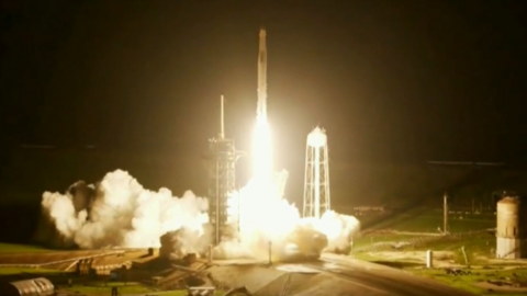 Rocket launches into space from launchpad