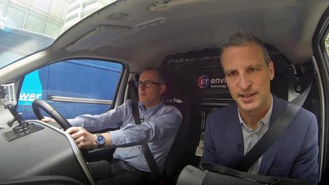 Richard Westcott (left) monitoring in-car pollution levels