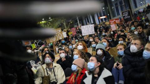 Crowd at a Black Lives Matter protest in Sydney wearing face masks