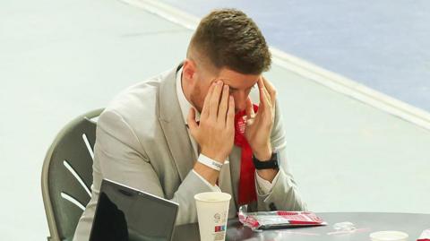 Chris Carter, Labour Candidate in the Casnewydd Islwyn Senedd constituency before the start of the count at the Geraint Thomas National Velodrome, Newport, where the Senedd vote count is due to start this morning, May 8, 2026 in Newport, Wales. Reform UK is emerging as a major contender for the 7 May 2026 Senedd election, with current polling suggesting it could become either the largest or second-largest party in Wales.