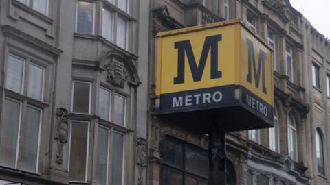 Tyne and Wear Metro sign outside Monument station