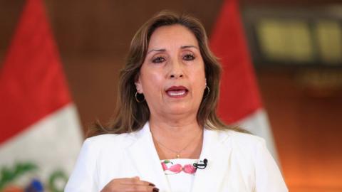 Peru's President Dina Boluarte delivering a speech